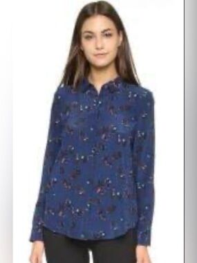 Rebecca Taylor Navy Silk Floral Print Blouse